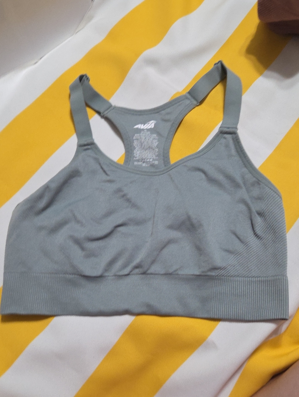 Avia Womens XL Teal Gray Seamless Sports Bra Racerback Wireless Unpadded Workout
